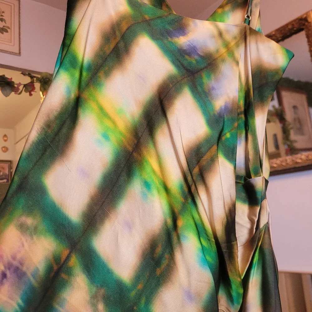 NWT Zara Satin Cowl Neck Draped Midi Slip Dress Green Gold Boho XL - Picture 14 of 14